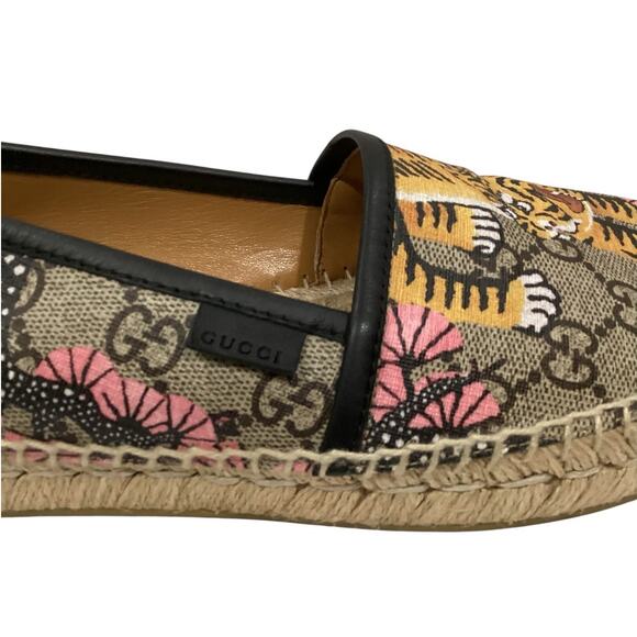 Gucci Bengal Tiger Floral GG Supreme Canvas Espadrilles Pink Tan Black EU 38 - Picture 7 of 13
